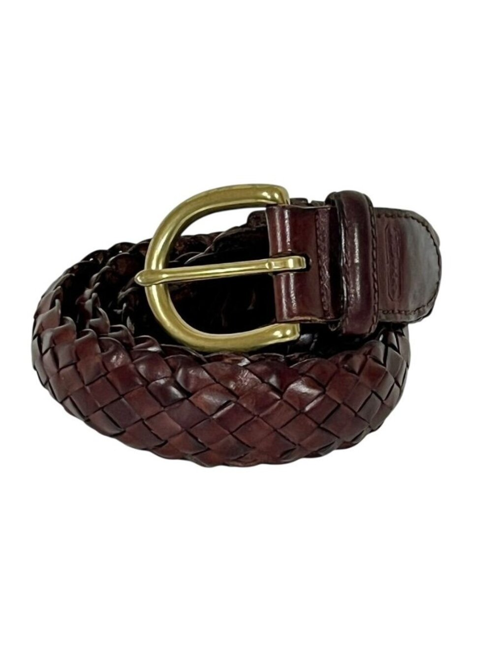 Vintage Coach 3712 Mens Brown Braided Leather Belt 34 Brass Buckle Y2K